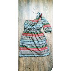 One shoulder Aztec print mini dress